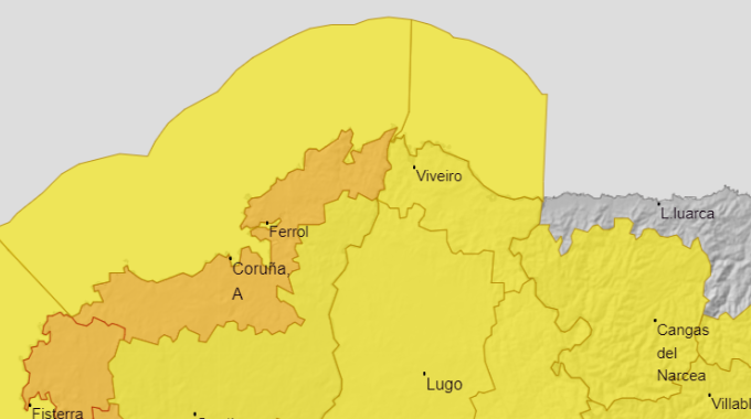 Mapa de Galicia bajo la alerta amarilla